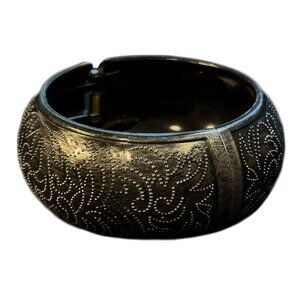 Grey Black Hinge Bangle Cuff Bracelet Textured Raised Pattern